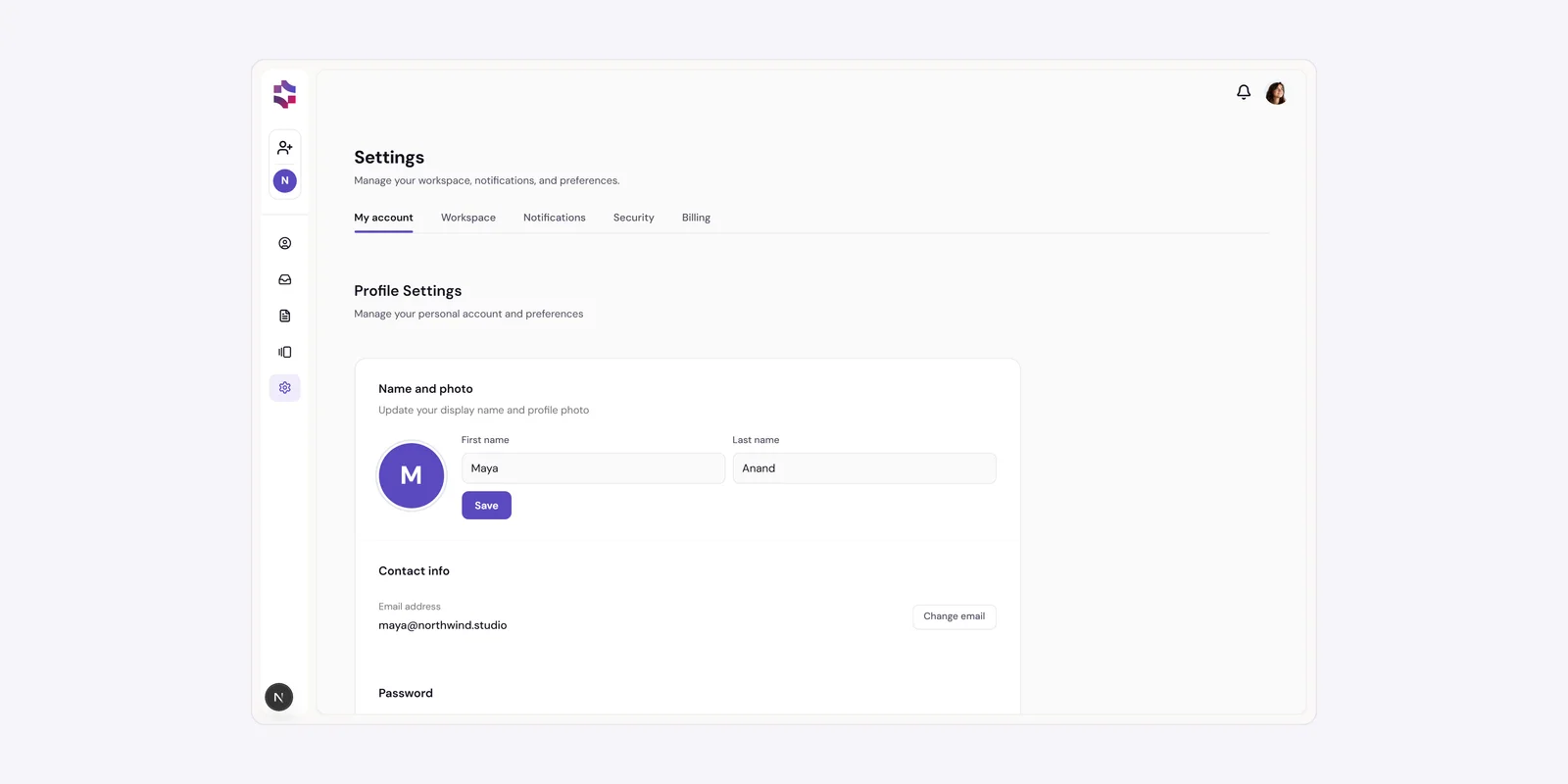 The Settings page showing the account tabs