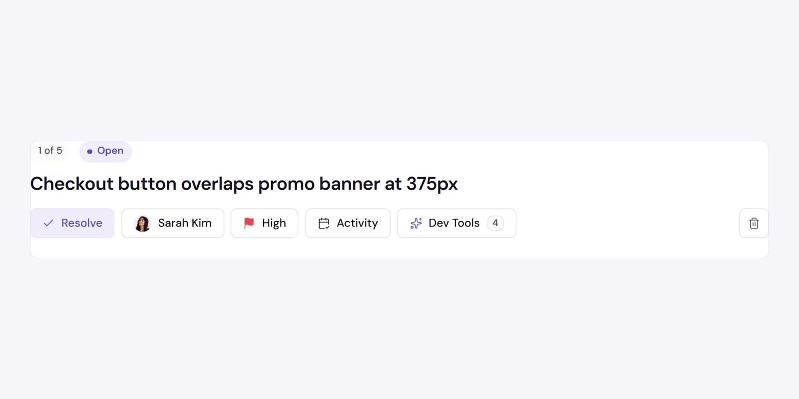 A ticket header showing the Resolve button, assignee, and priority
